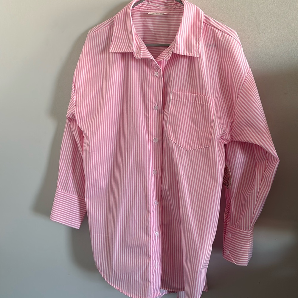 Jolie & Joy Pink Stripped Button Down Shirt